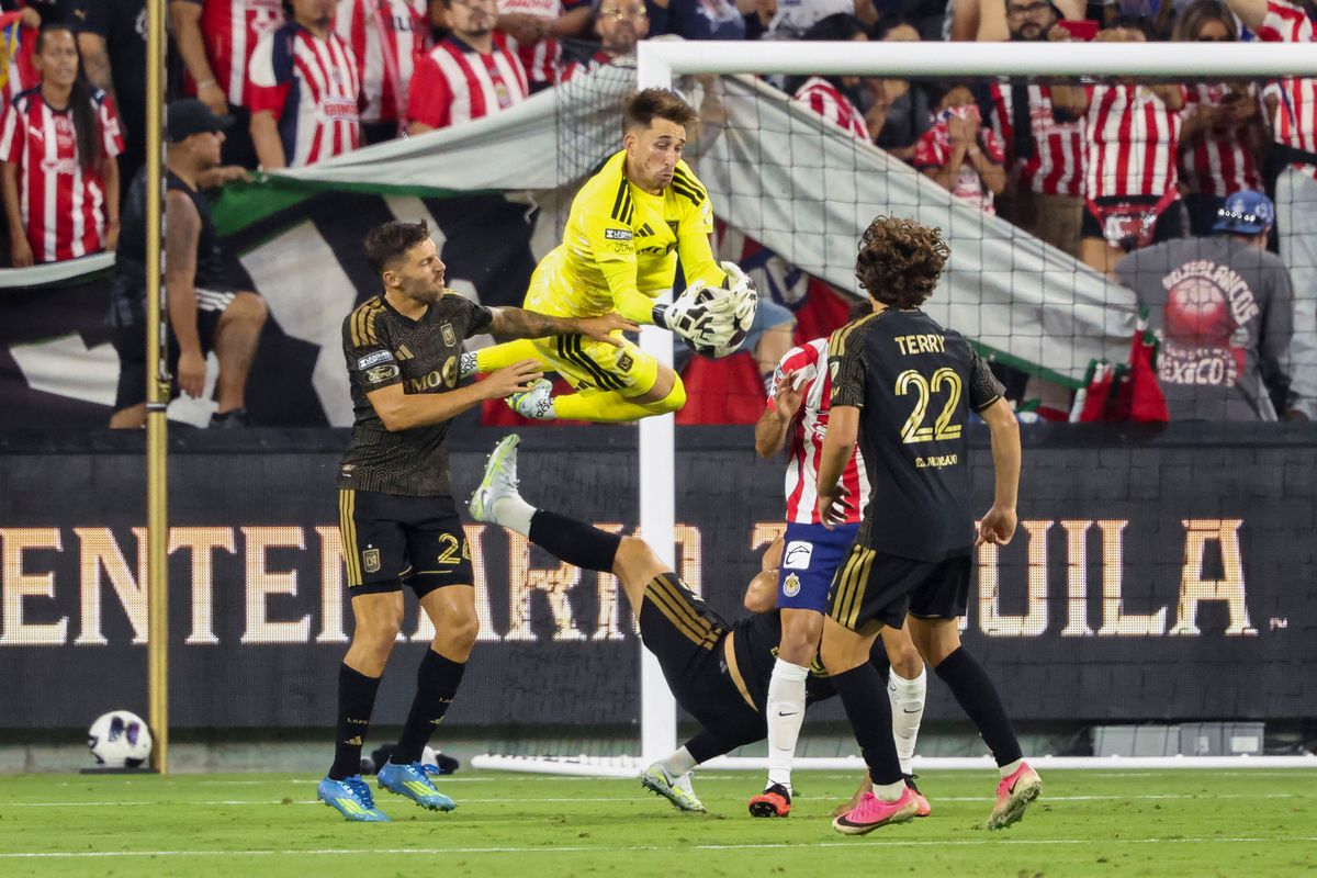 Thomas Hasal #12 of LAFC makes a leaping save during a Leagues Cup match against Chivas de Guadalajara, Wednesday August 5, 2026 in Los Angeles, Calif. Thomas Hasal #12 of LAFC makes a leaping save during a Leagues Cup match against Chivas de Guadalajara, Wednesday August 5, 2026 in Los Angeles, Calif.