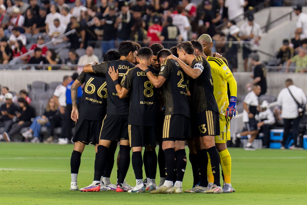 LAFC huddles up before their Leagues Cup match against Toluca FC, Saturday August 8, 2026 in Los Angeles, California.