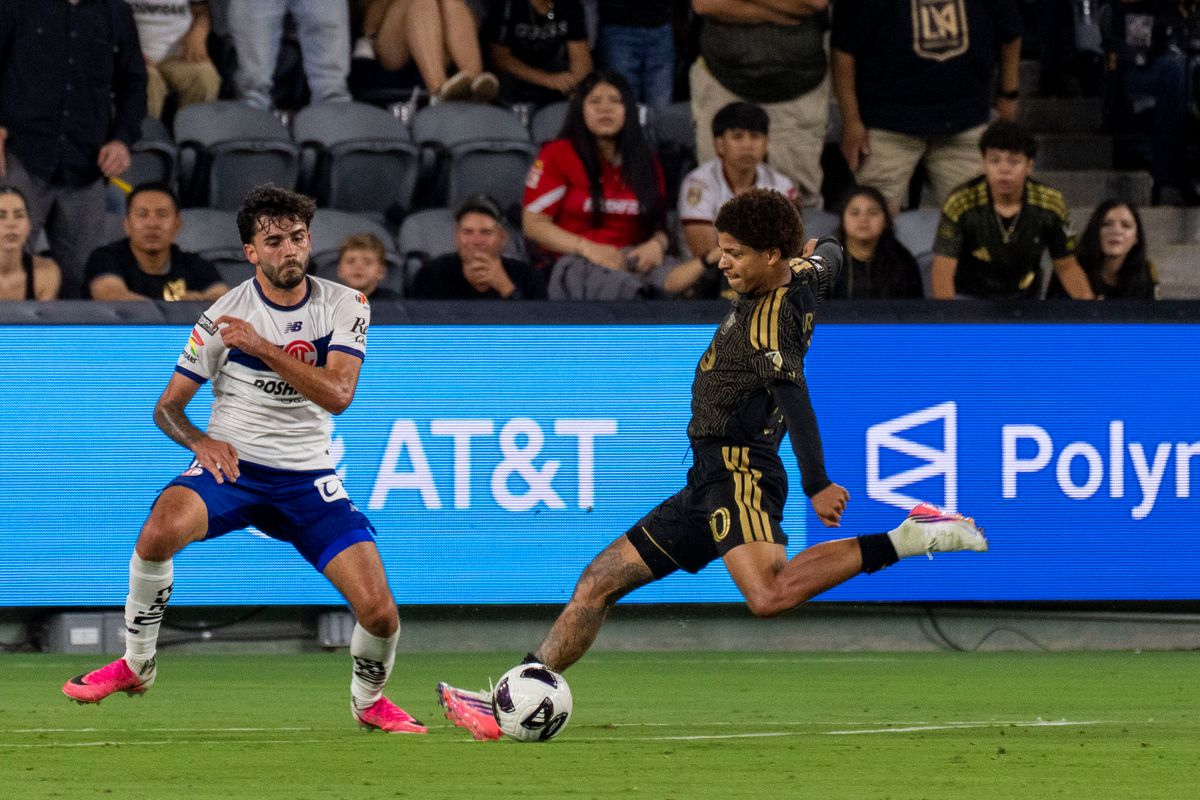 David Martínez #30 of LAFC takes a shot during a Leagues Cup match against Toluca FC, Saturday August 8, 2026 in Los Angeles, California.