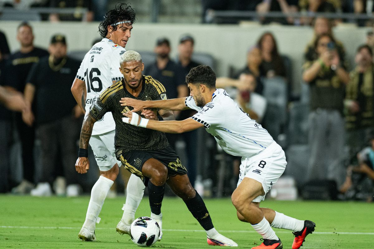 LAFC forward Denis Bouanga (99) makes a move to the goal during a Leagues Cup match between Queretaro and Los Angeles FC on Wednesday, August 12, 2026 at BMO Stadium in Los Angeles Calif.