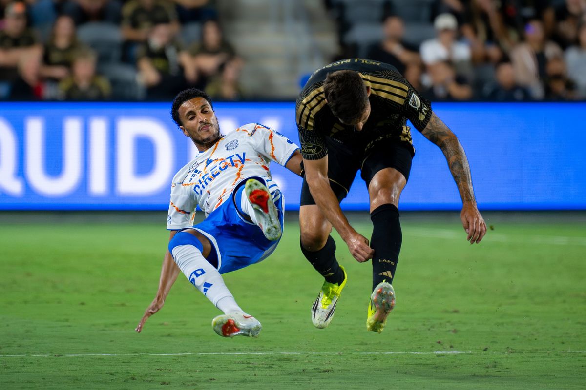 San Diego FC forward Elias Achouri is fouled during an MLS soccer game against Los Angeles FC, Saturday, August 15, 2026 in Los Angeles, California.