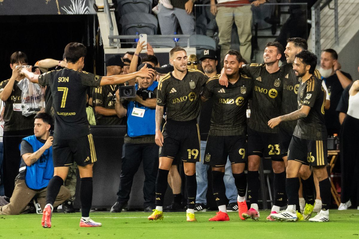 LAFC celebrating a goal during an MLS soccer game against New York Red Bulls, Wednesday September 9th, 2026 in Los Angeles, California. LAFC celebrating a goal during an MLS soccer game against New York Red Bulls, Wednesday September 9th, 2026 in Los Angeles, California.