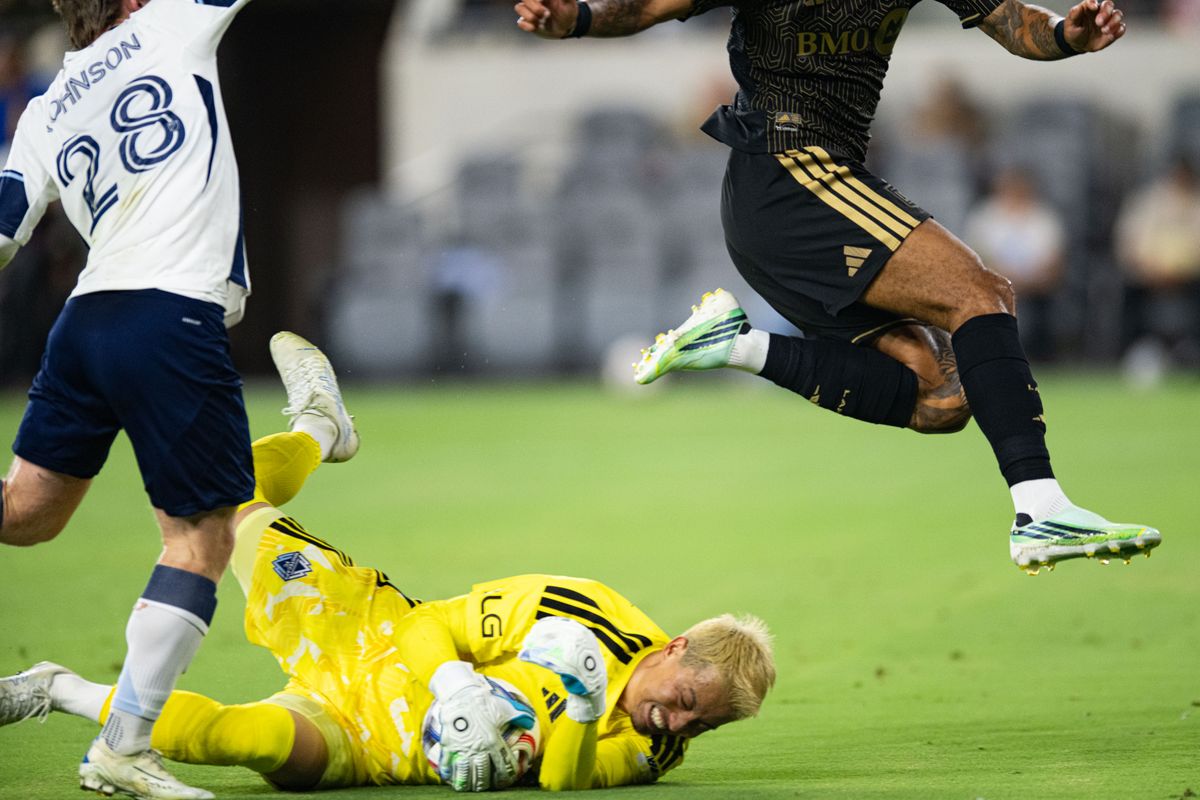 Vancouver Whitecaps goalkeeper Yohei Takaoka (1) dives and makes a save during an MLS soccer game against the Vancouver Whitecaps, Saturday, October 10, 2026 in Los Angeles. Vancouver Whitecaps goalkeeper Yohei Takaoka (1) dives and makes a save during an MLS soccer game against the Vancouver Whitecaps, Saturday, October 10, 2026 in Los Angeles.