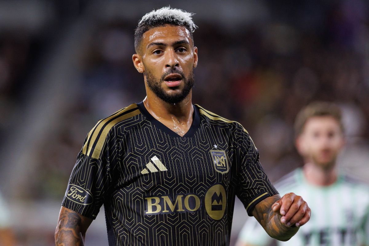 Denis Bouanga #99 of LAFC looks on during an MLS regular season match against Austin FC on October 14, 2026 at BMO Stadium in Los Angeles, California.