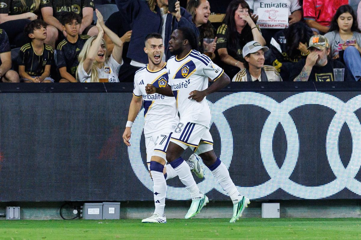 Joseph Paintsil #8 of LA Galaxy celebrates a goal with Erik Thommy #27 of LA Galaxy during an MLS regular season match against LAFC on October 25, 2026 at BMO Stadium in Los Angeles, California. Joseph Paintsil #8 of LA Galaxy celebrates a goal with Erik Thommy #27 of LA Galaxy during an MLS regular season match against LAFC on October 25, 2026 at BMO Stadium in Los Angeles, California.
