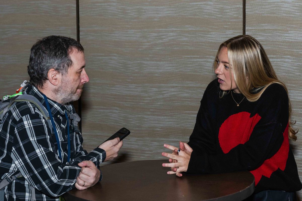 Houston Dash FC forward Avery Patterson (15), being interviewed during NWSL Media Day at Westin Bonaventure on January 28th, 2026 in Los Angeles, California. 
