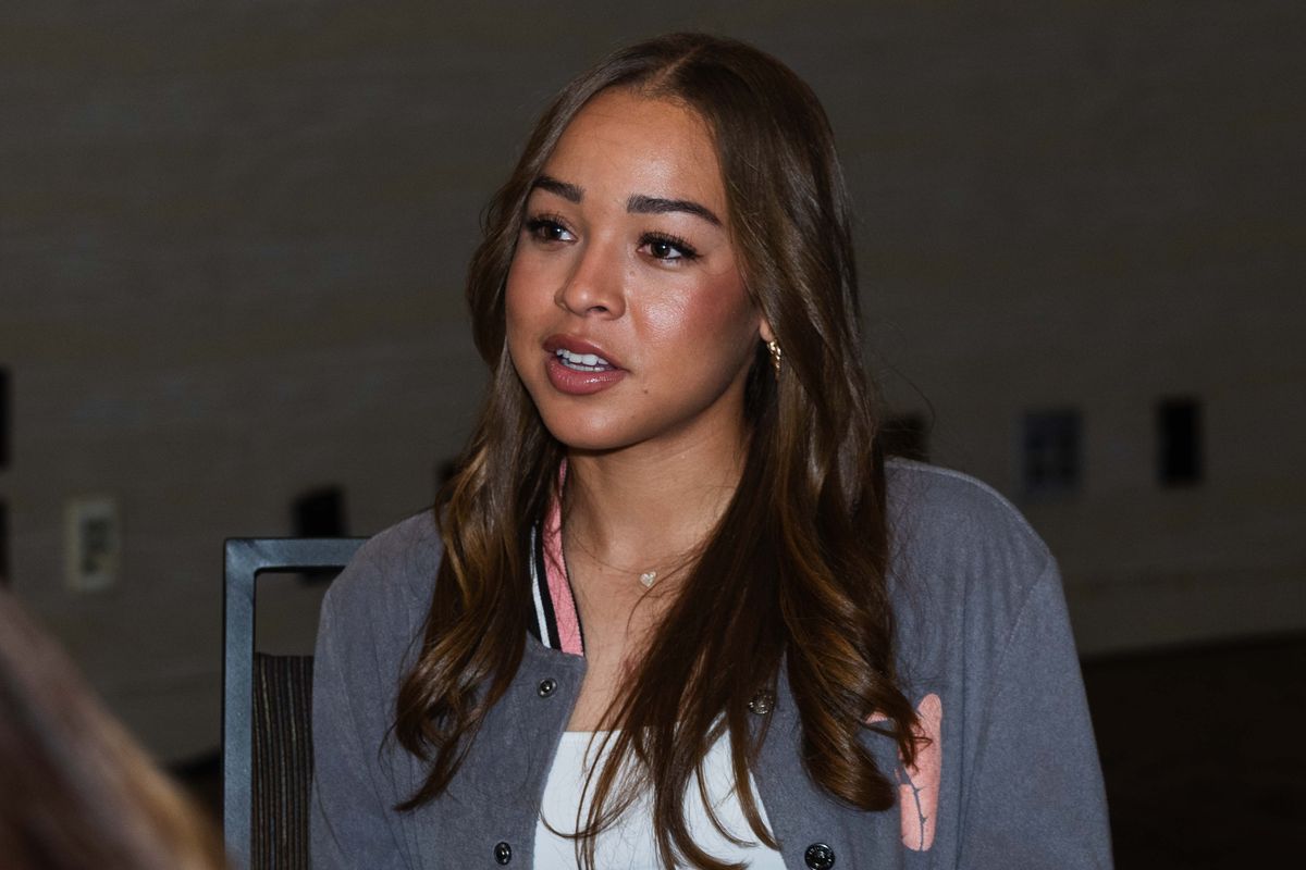 Angel City FC defender Savy King (3), being interviewed during NWSL Media Day at Westin Bonaventure on January 28th, 2026 in Los Angeles, California. 