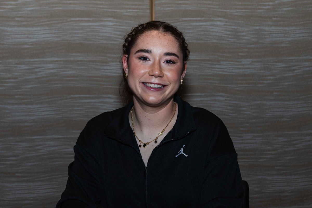 Portland Thorns FC midfielder Olivia Moultrie poses for a portrait during NWSL Media Day at Westin Bonaventure on January 29th, 2026 in Los Angeles, California. 