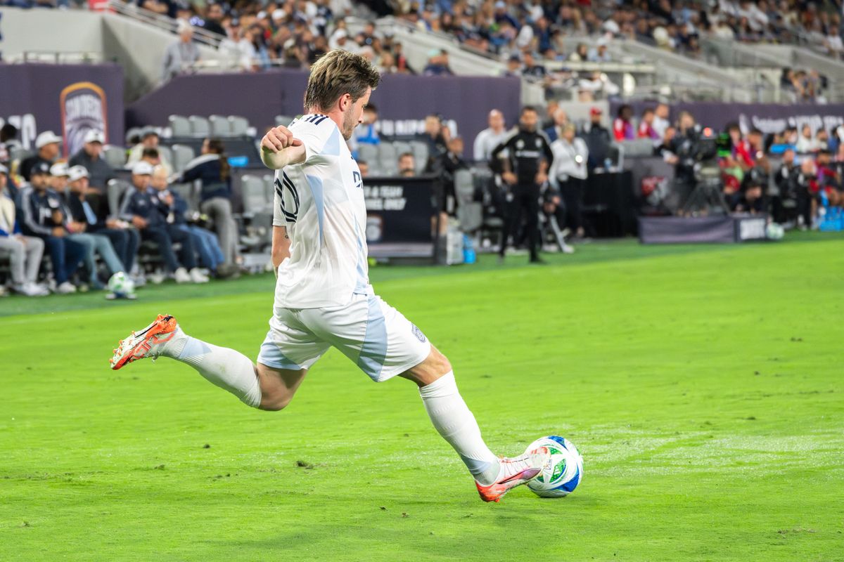 SDFC Winger Anders Dreyer #10 shooting the ball during an MLS Match against Toronto FC on July 16, 2025 in San Diego, CA.