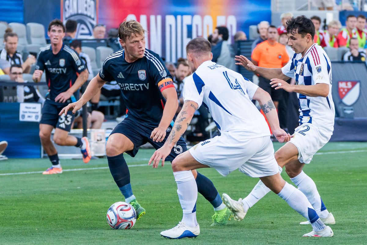 San Diego FC midfielder Jeppe Tverskov (6) looks to pass during an MLS game between Real Salt Lake and San Diego FC, Sunday March 22, 2026 in San Diego, Calif. San Diego FC midfielder Jeppe Tverskov (6) looks to pass during an MLS game between Real Salt Lake and San Diego FC, Sunday March 22, 2026 in San Diego, Calif.