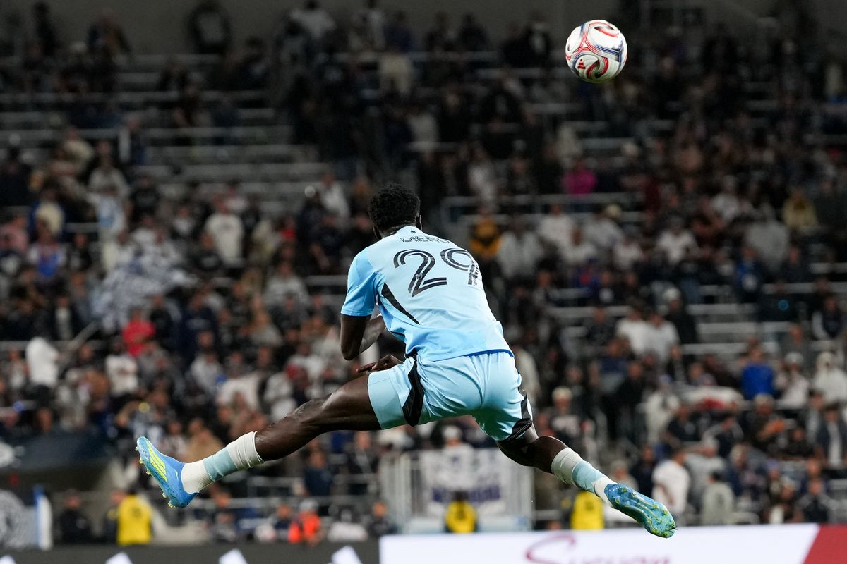 Minnesota United FC forward Mamadou Dieng (29) heads the ball during an MLS soccer game against the San Diego FC, Saturday April 11, 2026 in San Diego, California. Minnesota United FC forward Mamadou Dieng (29) heads the ball during an MLS soccer game against the San Diego FC, Saturday April 11, 2026 in San Diego, California.