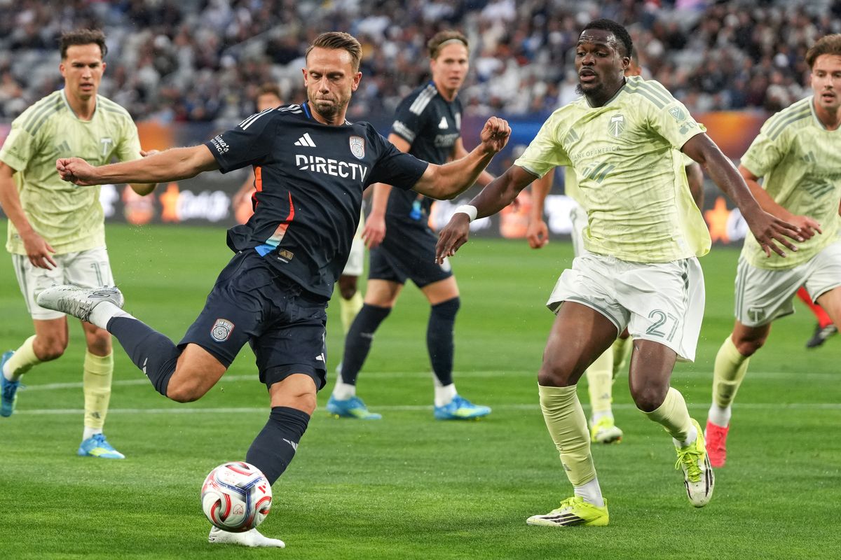 San Diego FC forward Marcus Ingvartsen (7) shoots the ball during an MLS soccer game against the San Diego FC, Saturday April 25, 2026 in San Diego, California.