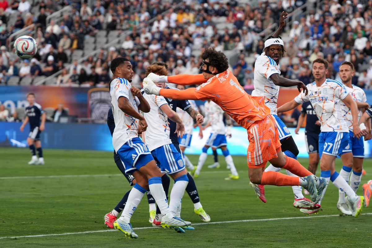 San Diego FC goalkeeper Carlos dos Santos (1) punches the ball during an MLS soccer game against the Vancouver Whitecaps, Saturday May 23, 2026 in San Diego, California.