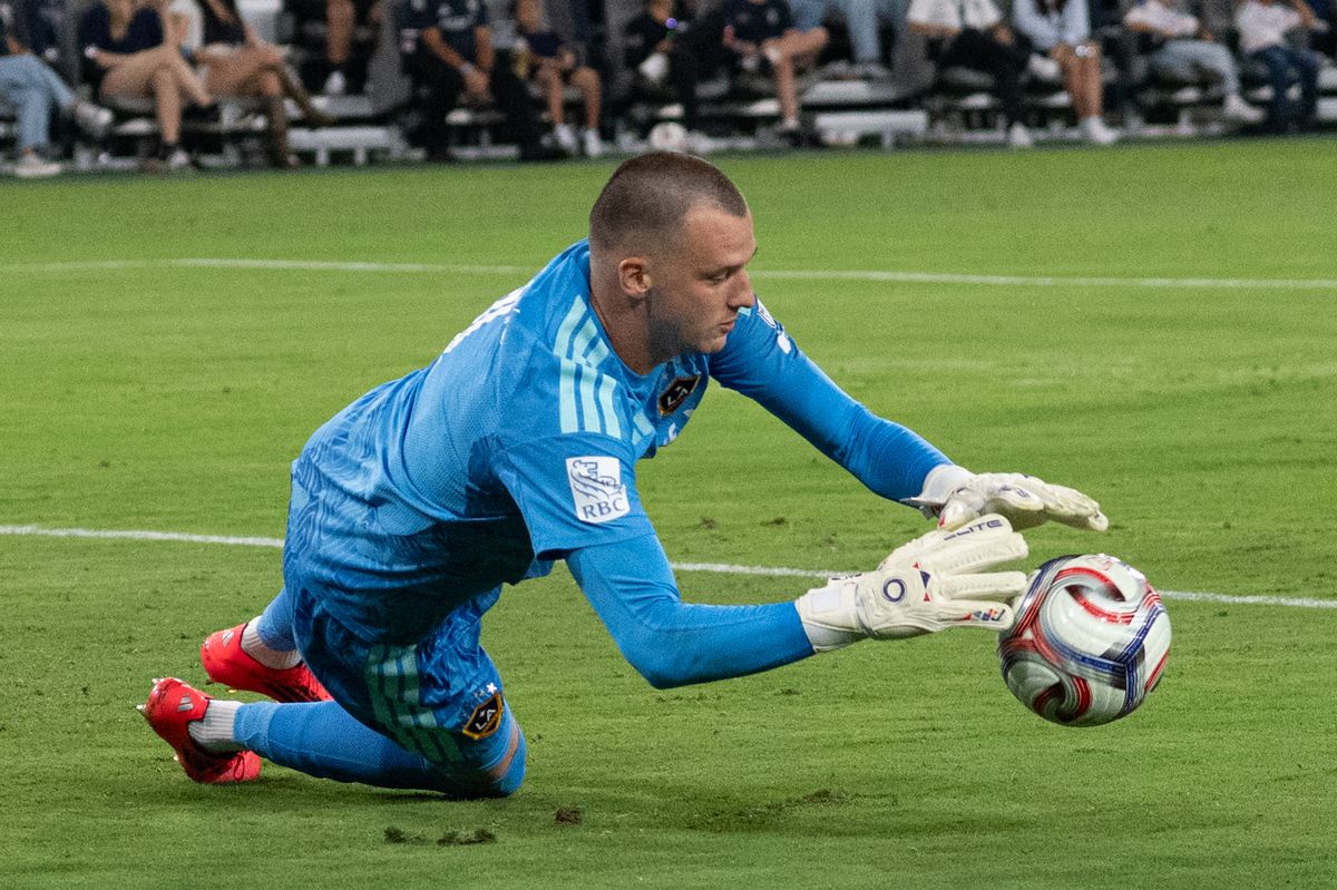 LA Galaxy goalkeeper Novak Micovic (1) dives to make a save during an MLS match between Los Angeles Galaxy and San Diego SC on Saturday, August 29, 2026 at Snapdragon Stadium in San Diego, California. LA Galaxy goalkeeper Novak Micovic (1) dives to make a save during an MLS match between Los Angeles Galaxy and San Diego SC on Saturday, August 29, 2026 at Snapdragon Stadium in San Diego, California.