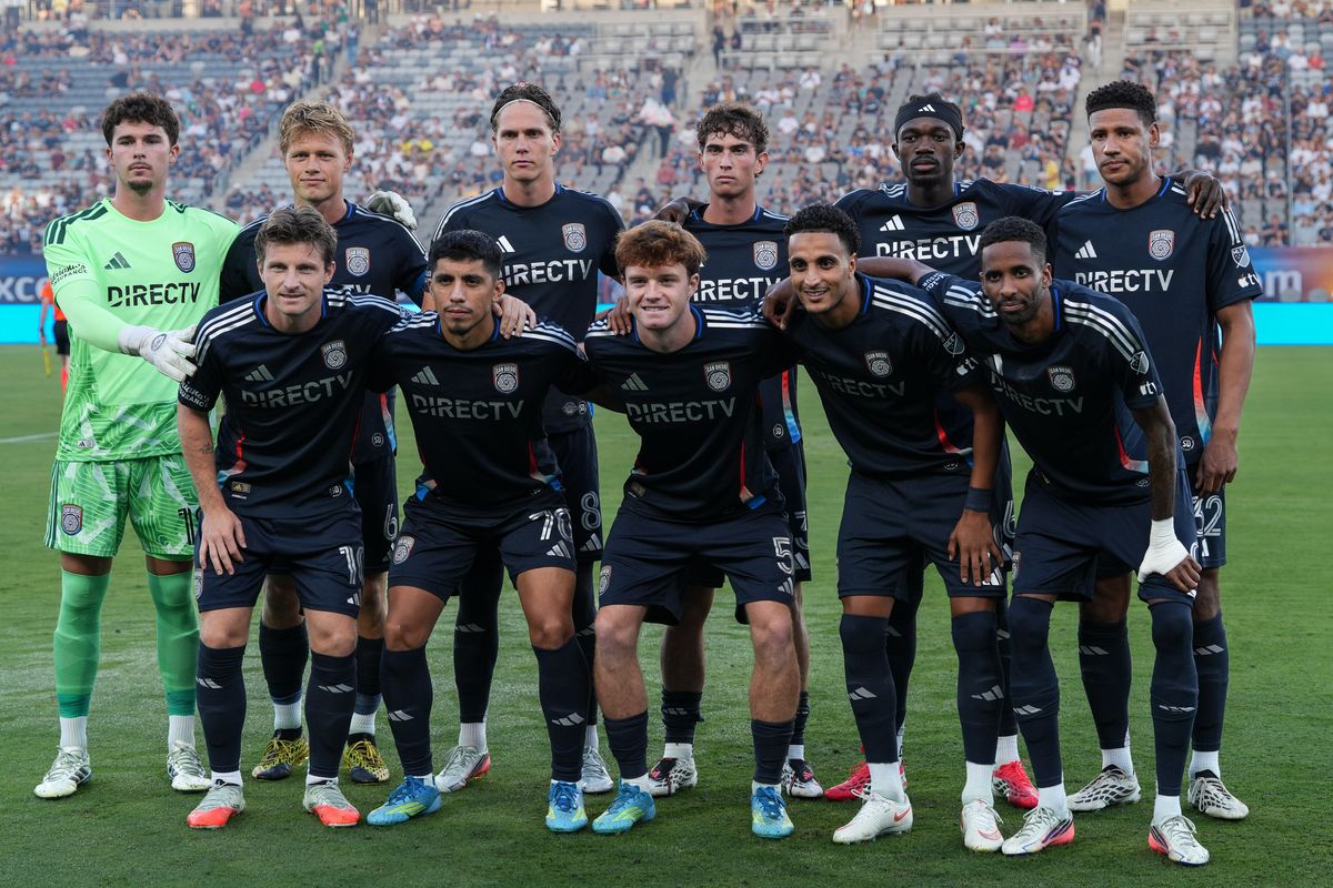San Diego FC starting eleven get together for a team photo before an MLS soccer game against the Philadelphia Union, Sunday September 13, 2026 in San Diego, California. San Diego FC starting eleven get together for a team photo before an MLS soccer game against the Philadelphia Union, Sunday September 13, 2026 in San Diego, California.