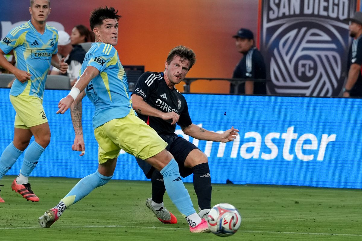 San Diego FC winger Anders Dreyer (10) passes the ball during an MLS soccer game against the Philadelphia Union, Sunday September 13, 2026 in San Diego, California. San Diego FC winger Anders Dreyer (10) passes the ball during an MLS soccer game against the Philadelphia Union, Sunday September 13, 2026 in San Diego, California.