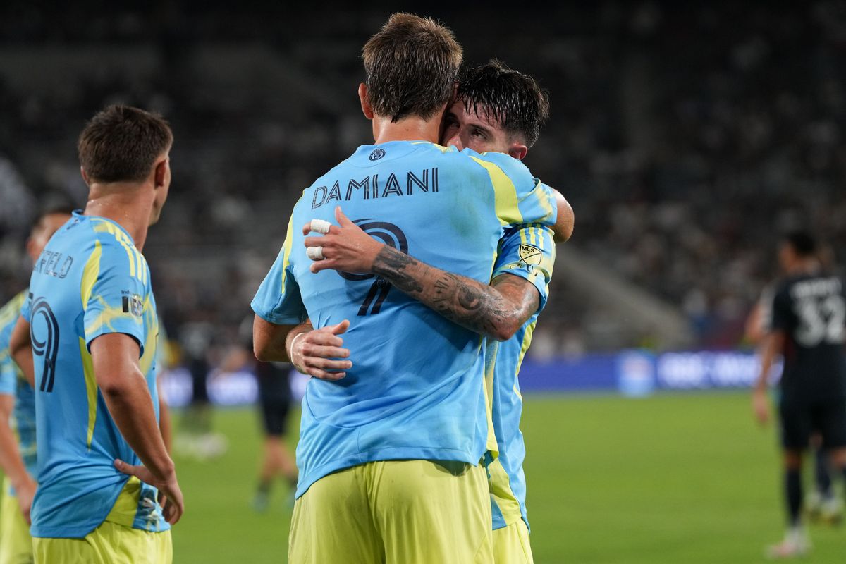 Philadelphia Union midfielder Jovan Lukic (4) celebrates with Philadelphia Union forward Bruno Damiani (9) after scoring a goal during an MLS soccer game against the San Diego FC, Sunday September 13, 2026 in San Diego, California. Philadelphia Union midfielder Jovan Lukic (4) celebrates with Philadelphia Union forward Bruno Damiani (9) after scoring a goal during an MLS soccer game against the San Diego FC, Sunday September 13, 2026 in San Diego, California.