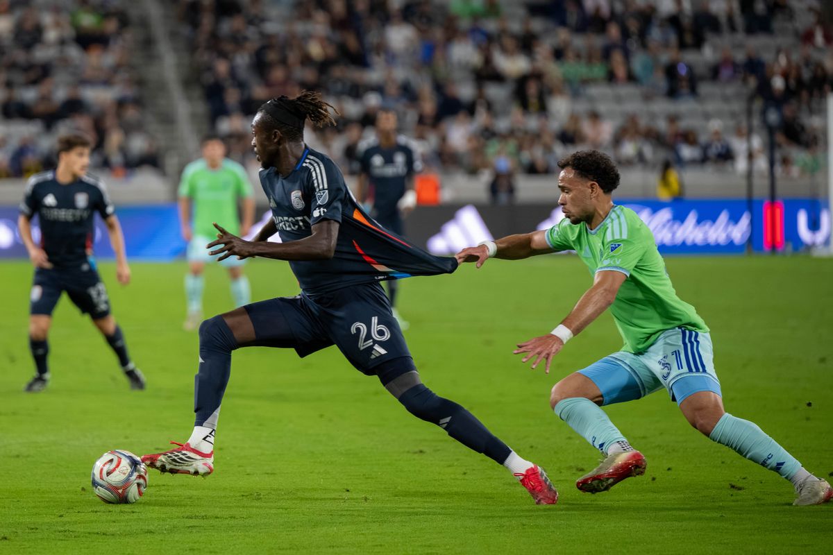 San Diego FC defender Manu Duah escapes pressure during an MLS soccer game against Seattle Sounders, Saturday, October 24, 2026 in San Diego, California. San Diego FC defender Manu Duah escapes pressure during an MLS soccer game against Seattle Sounders, Saturday, October 24, 2026 in San Diego, California.