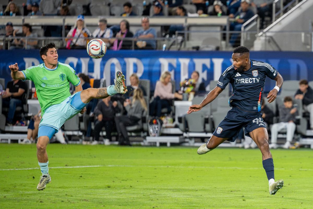 San Diego FC forward Cédric Bakambu gets the ball intercepted during an MLS soccer game against Seattle Sounders, Saturday, October 24, 2026 in San Diego, California. San Diego FC forward Cédric Bakambu gets the ball intercepted during an MLS soccer game against Seattle Sounders, Saturday, October 24, 2026 in San Diego, California.