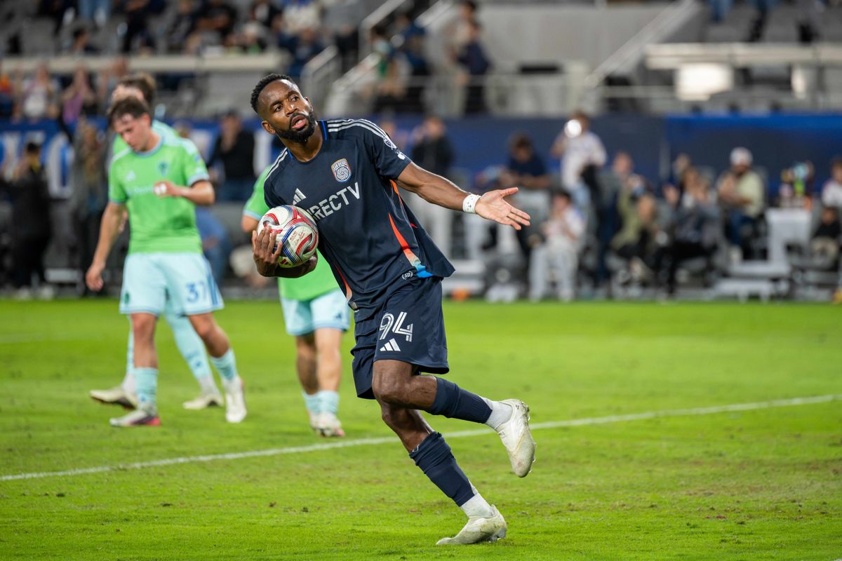 San Diego FC forward Cédric Bakambu encourages the fans after his goal during an MLS soccer game against Seattle Sounders, Saturday, October 24, 2026 in San Diego, California. San Diego FC forward Cédric Bakambu encourages the fans after his goal during an MLS soccer game against Seattle Sounders, Saturday, October 24, 2026 in San Diego, California.