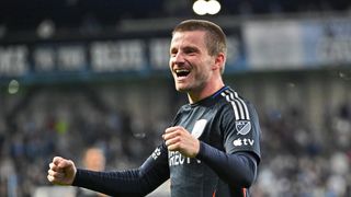 Anders Dreyer and Duran Ferree lift SDFC past Kansas City on the road taken at Sporting Park (San Diego FC). Photo by Peter Aiken-Imagn Images