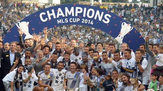 Los Angeles Galaxy players pose for a team photo after the 2014 MLS Cup final against the New England Revolution at Stubhub Center. Los Angeles Galaxy players pose for a team photo after the 2014 MLS Cup final against the New England Revolution at Stubhub Center.