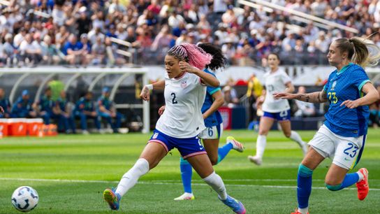 US Women’s National Team forward  Trinity Rodman (2) scoring a goal at a friendly match against Brazil on April 5th, 2025 in Inglewood California