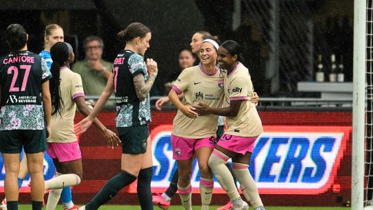 Lia Godfrey helps San Diego Wave weather the storm in Washington taken at Audi Field (San Diego Wave FC). Photo by Jamie Sabau-Imagn Images