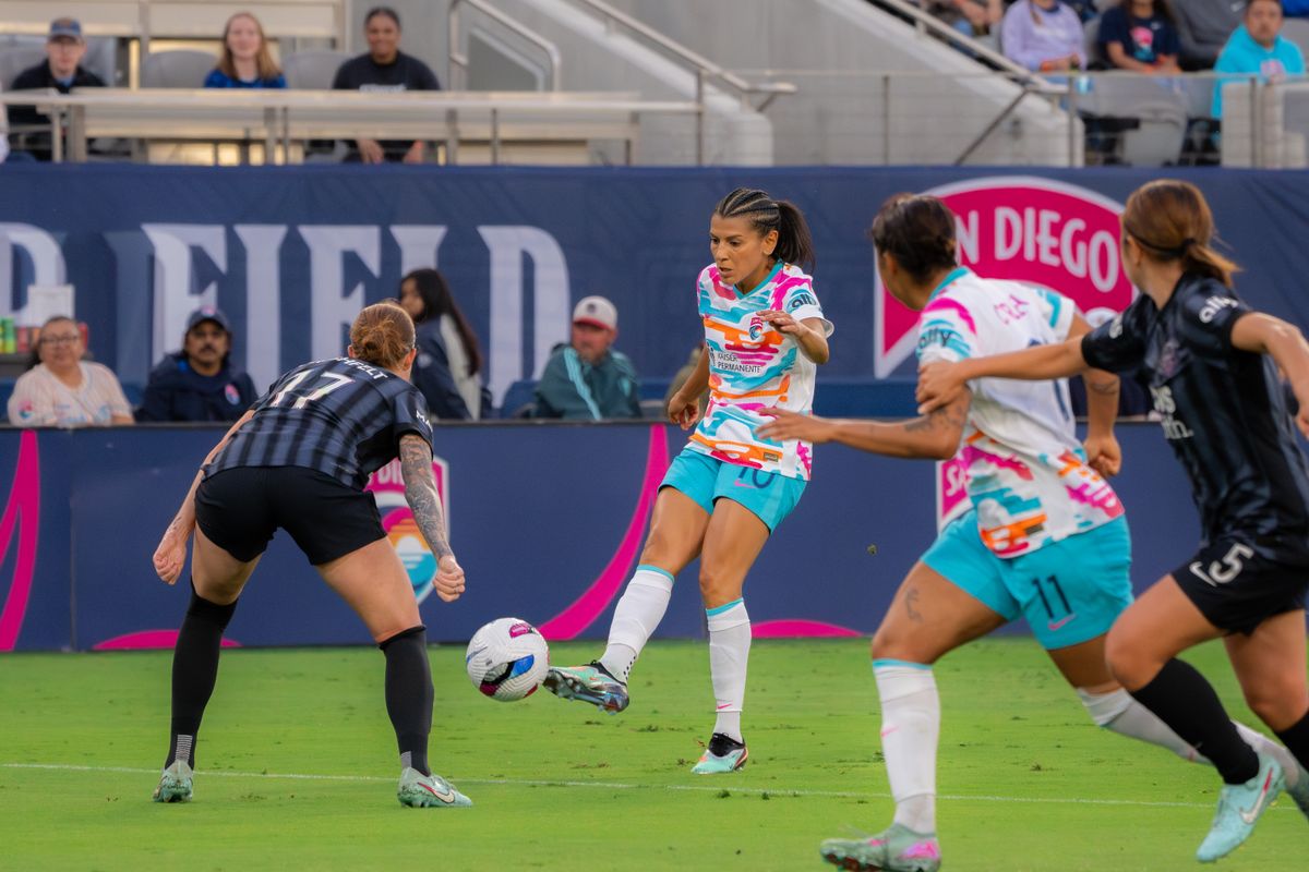 San Diego Wave Midfielder Kenza Dali #10 attempting to make a goal during a match against the Washington Spirit on June 22, 2025 in San Diego, CA.