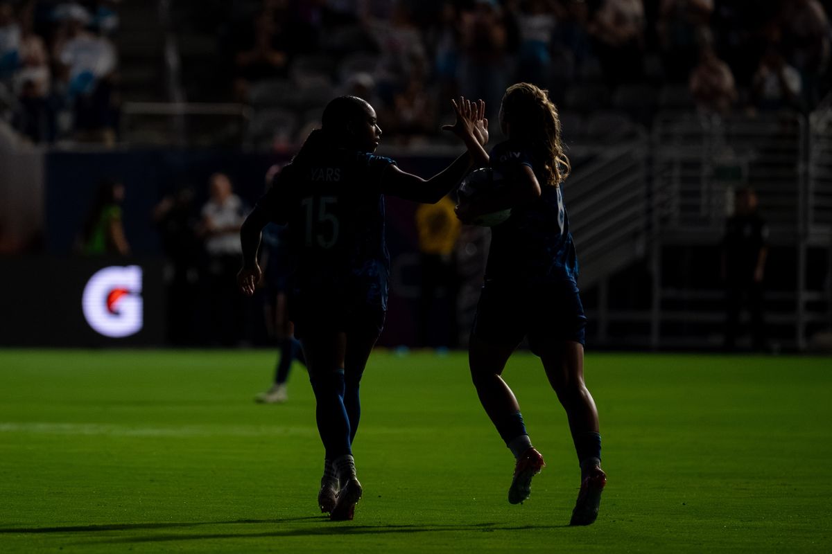 San Diego Wave FC forward Trinity Byars (15) and midfielder Kimmi Ascanio celebrate a goal during an NWSL soccer game against Racing Louisville FC, Friday, August 28, 2026 in San Diego, California. San Diego Wave FC forward Trinity Byars (15) and midfielder Kimmi Ascanio celebrate a goal during an NWSL soccer game against Racing Louisville FC, Friday, August 28, 2026 in San Diego, California.
