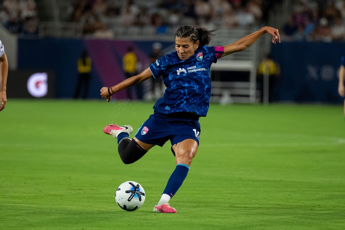 San Diego Wave FC midfielder Kenza Dali shoots and scores during an NWSL soccer game against Racing Louisville FC, Friday, August 28, 2026 in San Diego, California. San Diego Wave FC midfielder Kenza Dali shoots and scores during an NWSL soccer game against Racing Louisville FC, Friday, August 28, 2026 in San Diego, California.