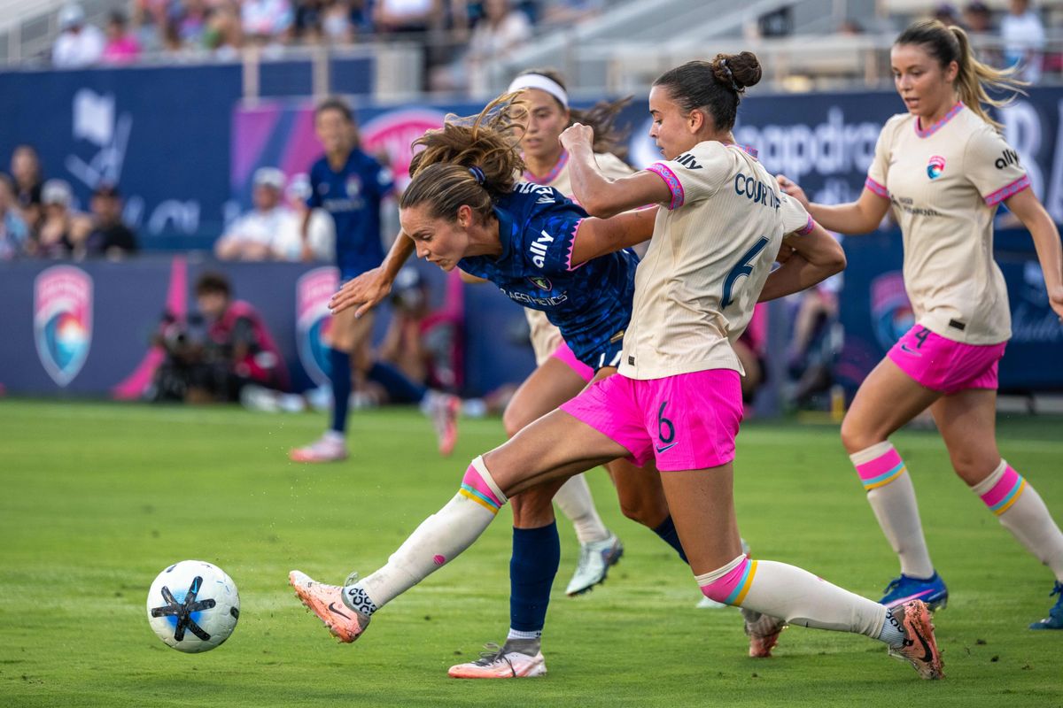 San Diego Wave FC defender Brooklyn Courtnall steals the ball during an NWSL soccer game against NC Courage, Saturday, September 12, 2026 in San Diego, California.