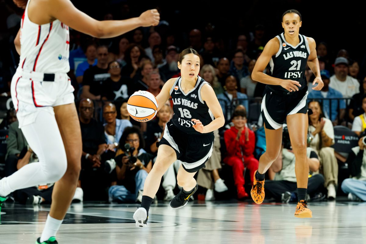 Las Vegas Aces guard Mai Yamamoto (18) steals the ball during a WNBA game against the Washington Mystics, Tuesday August 11, 2026 in at Michelob ULTRA Arena in Las Vegas, Nevada. Las Vegas Aces guard Mai Yamamoto (18) steals the ball during a WNBA game against the Washington Mystics, Tuesday August 11, 2026 in at Michelob ULTRA Arena in Las Vegas, Nevada.