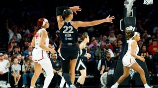 Viva Las Vegas; Aces hot hand snaps Mystics league-best win streak taken at Michelob ULTRA Arena (Las Vegas Aces). Photo by Paige Kuwata - The Sporting Tribune