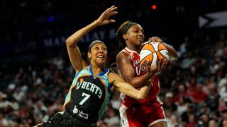 Aces show resiliency in win over Liberty taken at Michelob Ultra Arena (Las Vegas Aces). Photo by Lucas Peltier-Imagn Images