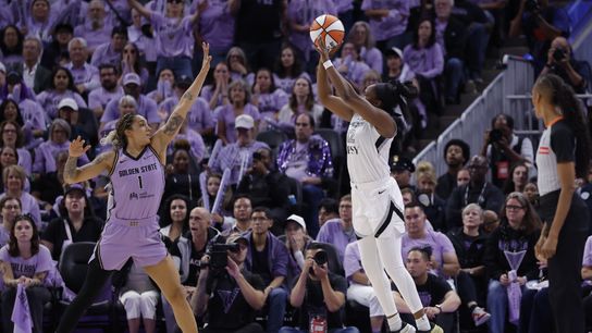 The Aces are on the ropes; need a historic turnaround to keep title defense alive taken at Chase Center (Las Vegas Aces). Photo by Kelley L Cox-Imagn Images
