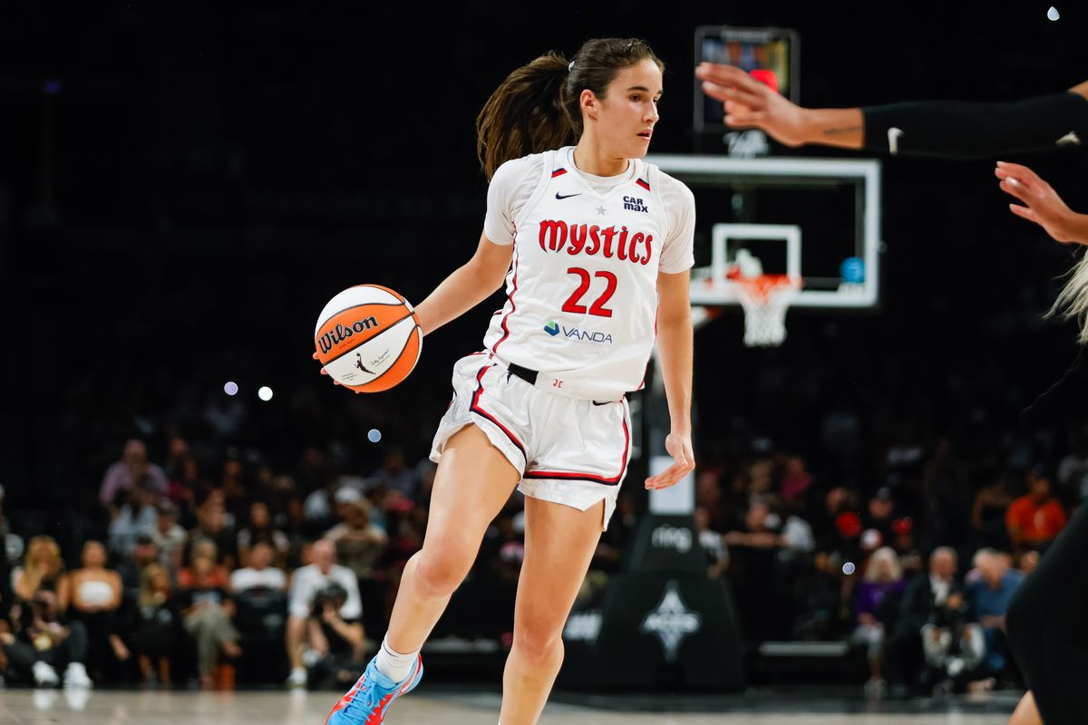 Washington Mystics guard Sonia Citron (22) dribbles the ball during a WNBA game between the Las Vegas Aces and the Washington Mystics, Thursday June 26, 2025 in Las Vegas, Nev.