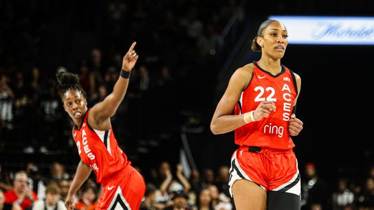 Las Vegas Aces guard Chelsea Gray (12) setting a play after Las Vegas Aces center A'ja Wilson (22) scored a three pointer against the Minnesota Lynx on August 2, 2025, in Las Vegas. Las Vegas Aces guard Chelsea Gray (12) setting a play after Las Vegas Aces center A'ja Wilson (22) scored a three pointer against the Minnesota Lynx on August 2, 2025, in Las Vegas.