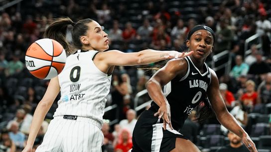 Jackie Young every bit as valuable to Aces' success as co-pilot to reigning MVP A'ja Wilson taken at T-Mobile Arena (Las Vegas Aces)