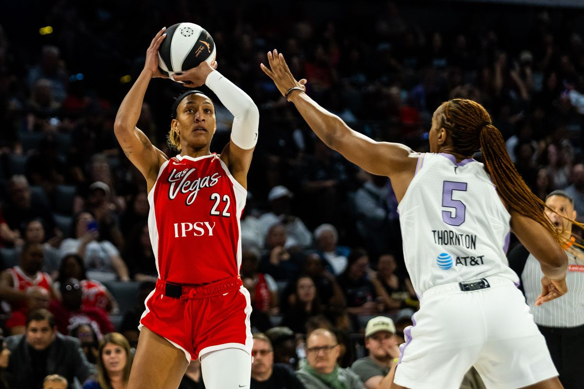 Las Vegas Aces forward A’ja Wilson (22) shoots a jumpshot during a WNBA game between the Las Vegas Aces and the Golden State Valkyries, Saturday June 6, 2026 in Las Vegas, Nev. Las Vegas Aces forward A’ja Wilson (22) shoots a jumpshot during a WNBA game between the Las Vegas Aces and the Golden State Valkyries, Saturday June 6, 2026 in Las Vegas, Nev.