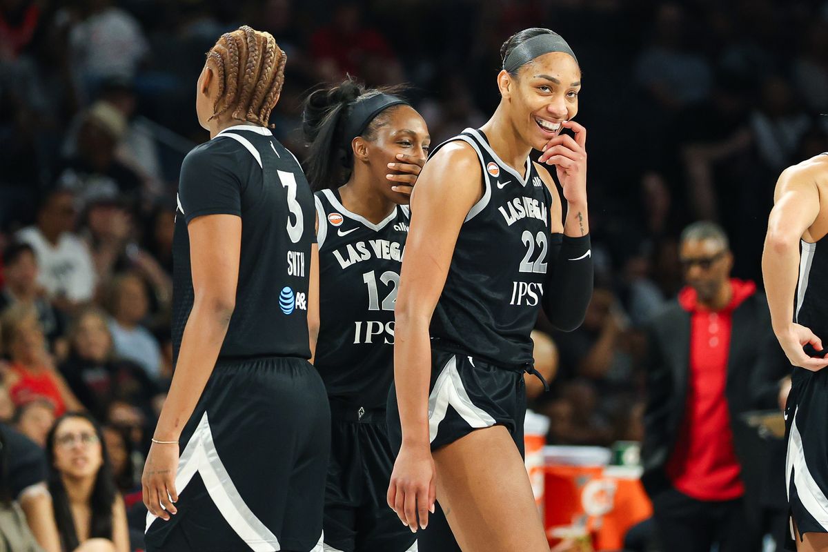 Las Vegas Aces guard A’ja Wilson (22) reacts after being assessed a technical foul in the second quarter against the Golden State Valkyries on Sunday, June 21, 2026, at Michelob ULTRA Arena in Las Vegas, Nevada. Las Vegas Aces guard A’ja Wilson (22) reacts after being assessed a technical foul in the second quarter against the Golden State Valkyries on Sunday, June 21, 2026, at Michelob ULTRA Arena in Las Vegas, Nevada.
