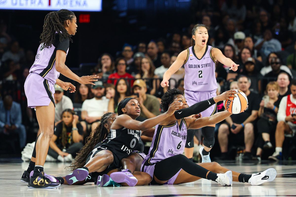 Golden State Valkyries guard Kaila Charles (6) recovers the loose ball against the Las Vegas Aces on Sunday, June 21, 2026, at Michelob ULTRA Arena in Las Vegas, Nevada. Golden State Valkyries guard Kaila Charles (6) recovers the loose ball against the Las Vegas Aces on Sunday, June 21, 2026, at Michelob ULTRA Arena in Las Vegas, Nevada.