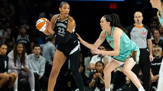 Aces fall to Liberty in first matchup of the year taken at Michelob Ultra Arena (Las Vegas Aces). Photo by DJ Cabanlong - The Sporting Tribune 