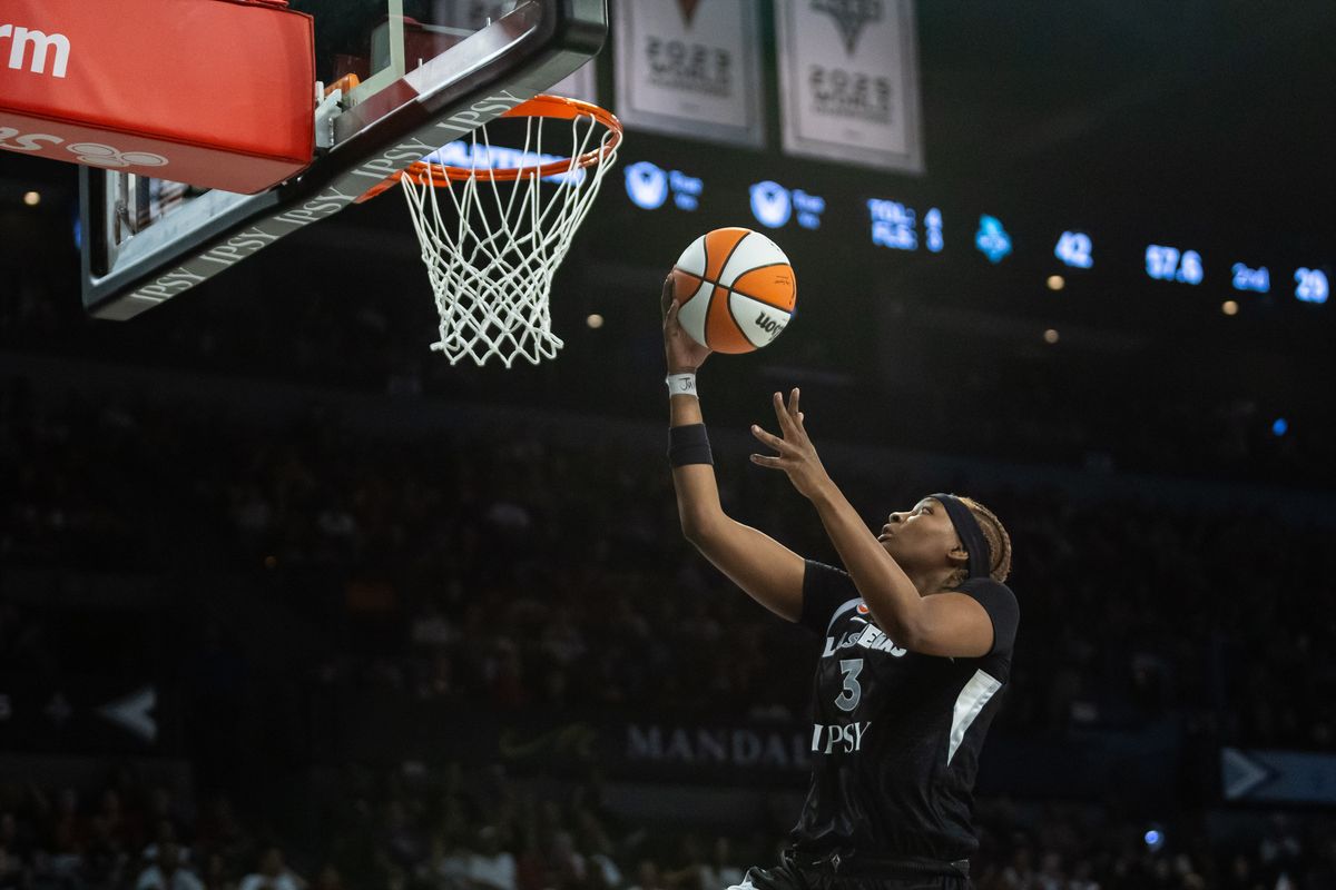 Las Vegas Aces forward NaLyssa Smith (3) goes for a lay-up during a WNBA game between the Las Vegas Aces and the New York Liberty, Tuesday June 23, 2026 in Las Vegas, Nev. Las Vegas Aces forward NaLyssa Smith (3) goes for a lay-up during a WNBA game between the Las Vegas Aces and the New York Liberty, Tuesday June 23, 2026 in Las Vegas, Nev.