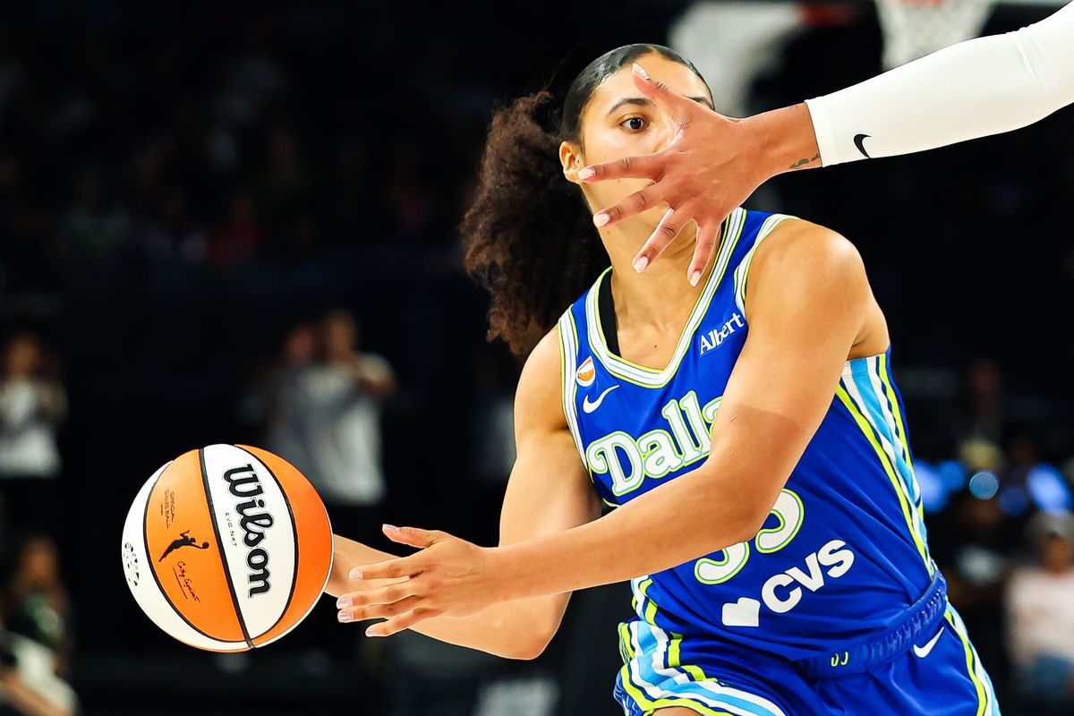 Dallas Wings guard Azzi Fudd (35) looks to pass the ball during a WNBA game against the Las Vegas Aces on Thursday, June 25, 2026, at Michelob ULTRA Arena in Las Vegas, Nevada.