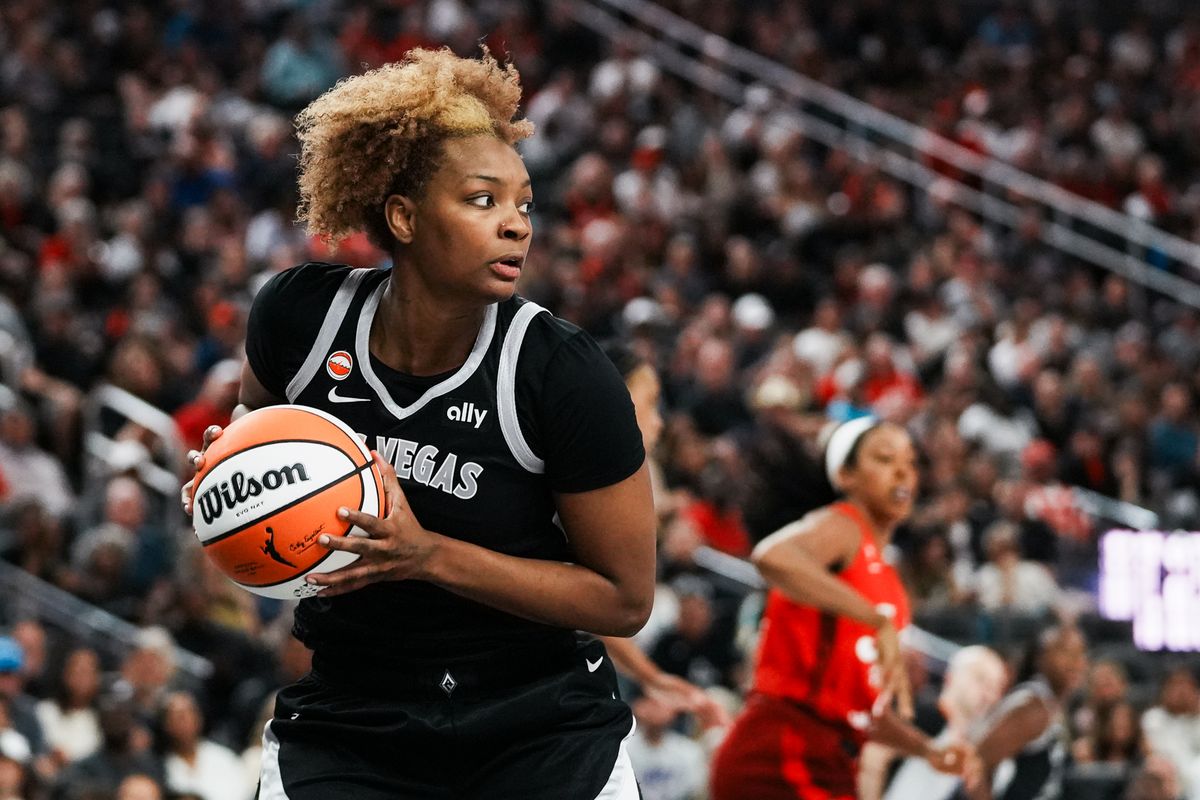 Las Vegas Aces forwards Nalyssa Smith (3) scans the court during WNBA game against Indiana Fever on Sunday July 5, 2026 at T-Mobile Arena in Las Vegas. Las Vegas Aces forwards Nalyssa Smith (3) scans the court during WNBA game against Indiana Fever on Sunday July 5, 2026 at T-Mobile Arena in Las Vegas.