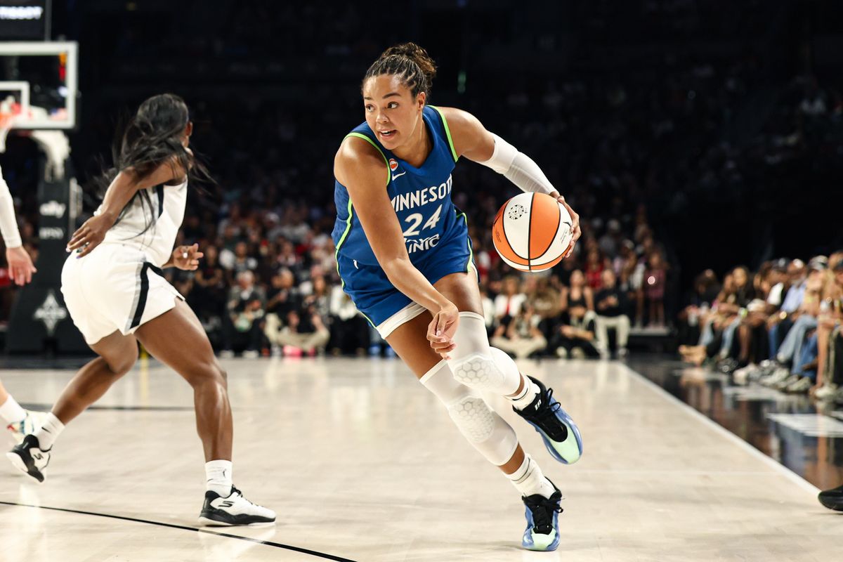 Minnesota Lynx forward Napheesa Collier (24) drives up the court during a WNBA game against the Las Vegas Aces on Saturday, August 15, 2026, at Michelob ULTRA Arena in Las Vegas, Nevada. Minnesota Lynx forward Napheesa Collier (24) drives up the court during a WNBA game against the Las Vegas Aces on Saturday, August 15, 2026, at Michelob ULTRA Arena in Las Vegas, Nevada.