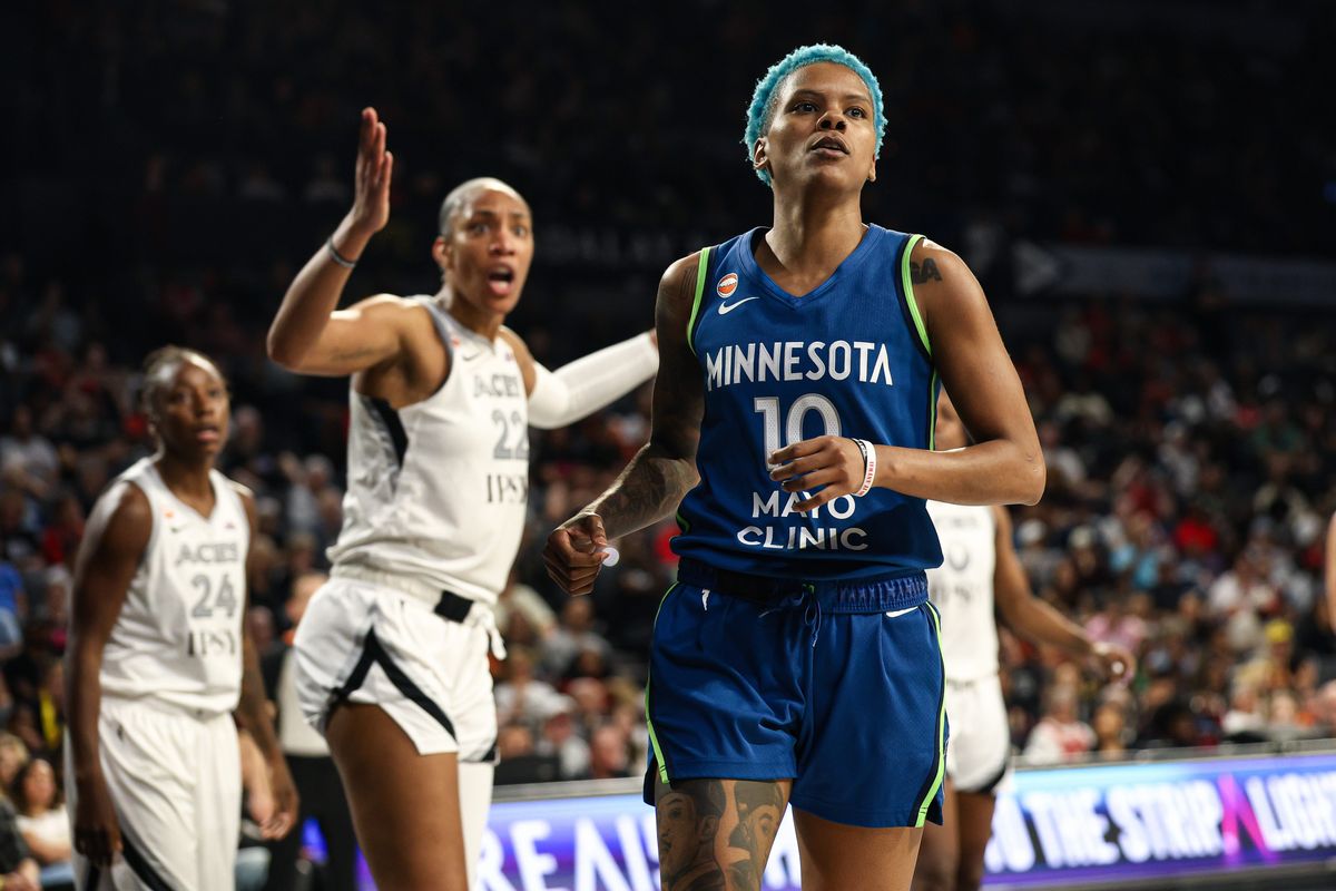 Las Vegas Aces center A'ja Wilson (22) reacts after the referees awarded possession to the Minnesota Lynx during a WNBA game on Saturday, August 15, 2026, at Michelob ULTRA Arena in Las Vegas, Nevada. Las Vegas Aces center A'ja Wilson (22) reacts after the referees awarded possession to the Minnesota Lynx during a WNBA game on Saturday, August 15, 2026, at Michelob ULTRA Arena in Las Vegas, Nevada.
