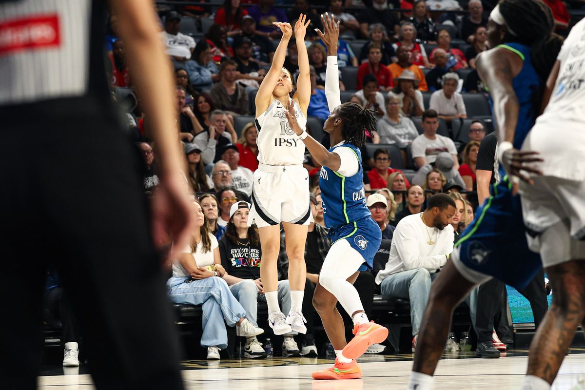 Las Vegas Aces guard Mai Yamamoto (18) shoots a three-point basket against the Minnesota Lynx on Saturday, August 15, 2026, at Michelob ULTRA Arena in Las Vegas, Nevada. Las Vegas Aces guard Mai Yamamoto (18) shoots a three-point basket against the Minnesota Lynx on Saturday, August 15, 2026, at Michelob ULTRA Arena in Las Vegas, Nevada.