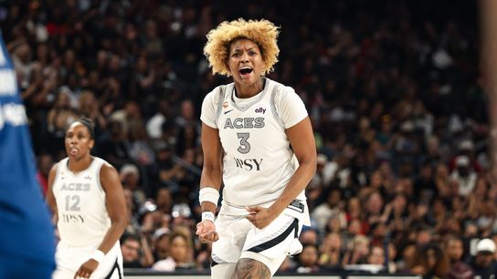 NaLyssa Smith boosts MIP case with third double-double in five games taken at Michelob ULTRA Arena (Las Vegas Aces). Photo by RJ Forbus - The Sporting Tribune